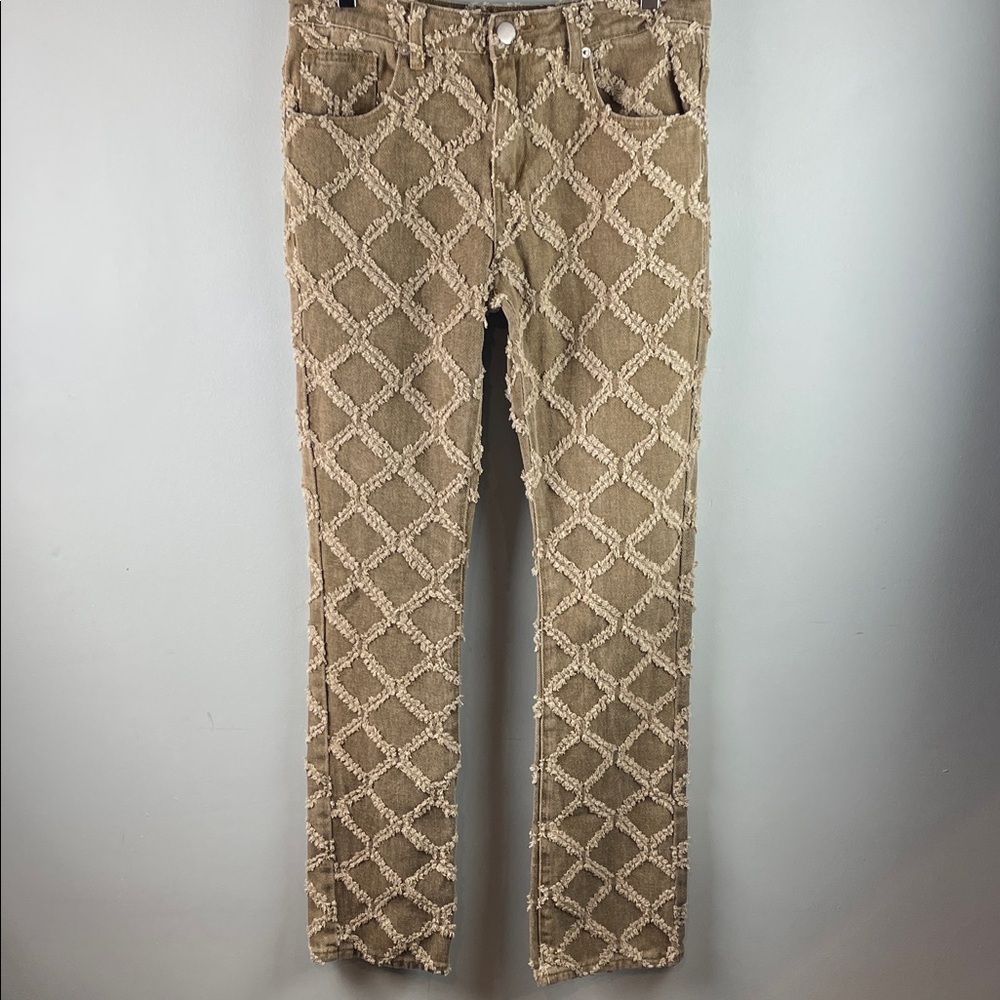 Tan Geometric Frayed Distressed Pants Size 32
